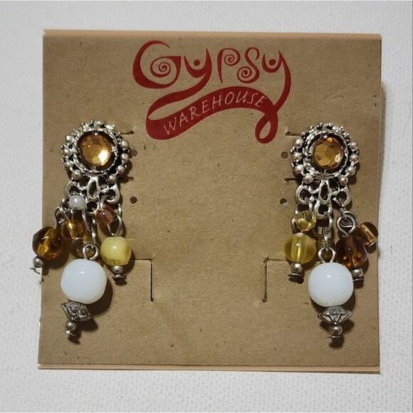 Treska Tan White beaded dangle earrings new!!! - Picture 2 of 3